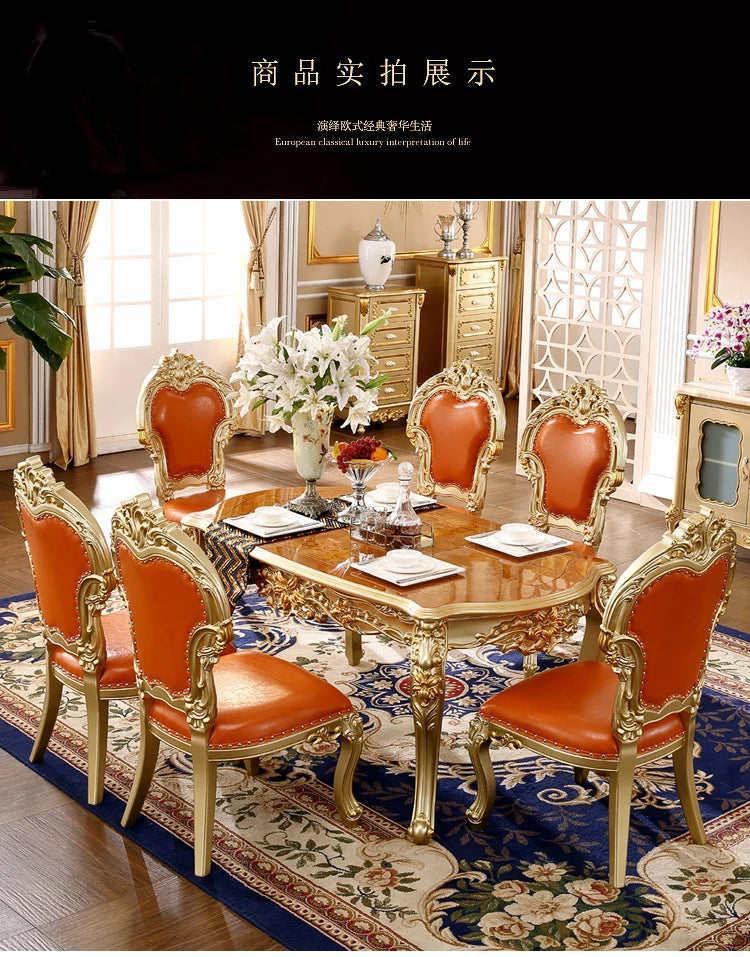 European dining table, all solid wood oval square table, champagne gold, square dining table