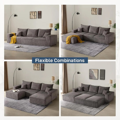 Cloud Boneless Sofa Couches for Living Room-113'' Gray 3 Seater Lounge Modern Sleeper Couch-No Assembly Required