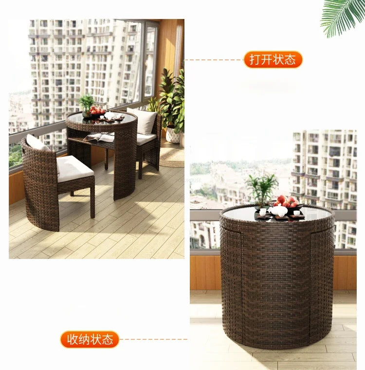 Rattan Garden Furniture Sets Balcony Home Table Chairs Storage Leisure Table and Chair Three-piece Set Outdoor Patio Combination