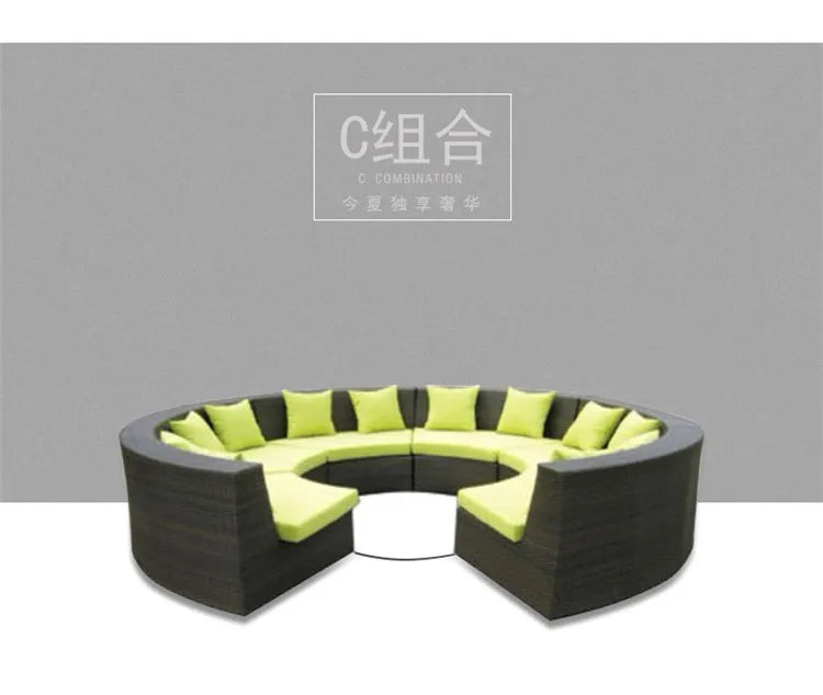 Modern Imitation Rattan Round Sofa Set Outdoor Garden Patio Rattan Woven Sofa Leisure Balcony Rattan Chair Furniture