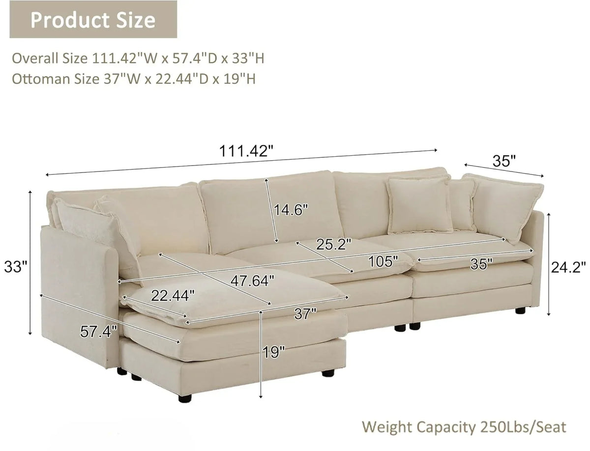 #For Modular Sectional Sofa, Convertible Modern L Shaped Sofa Chenille Cloud Couches Set with Ottoman for Living Room&