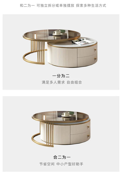 Light luxury rock slab size round coffee table combination modern simple small apartment