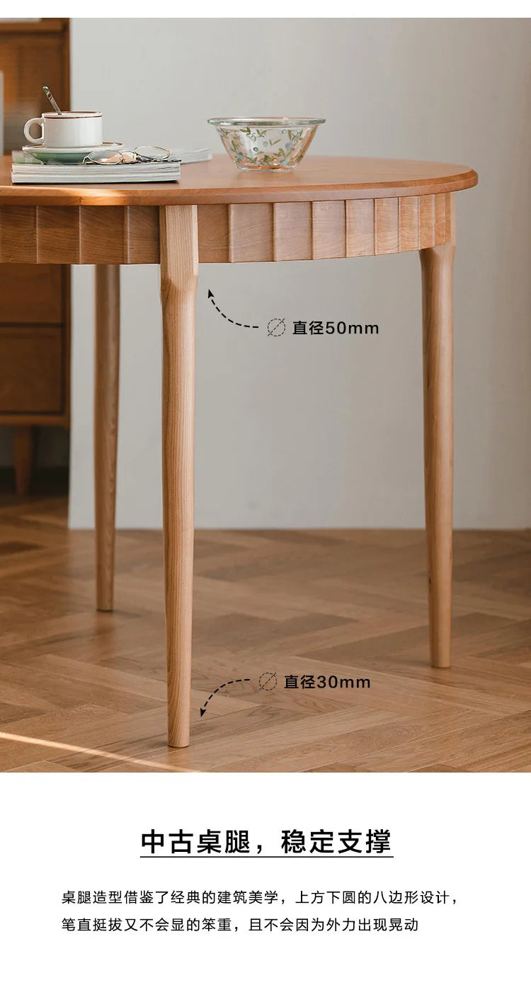 Jimei round table Nordic simple small apartment modern solid wood cherry wood log dining table home leisure
