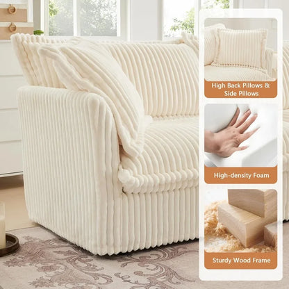 Comfortable modern three seater sofa with soft armrests, deep seated sofa with multiple soft large pillows