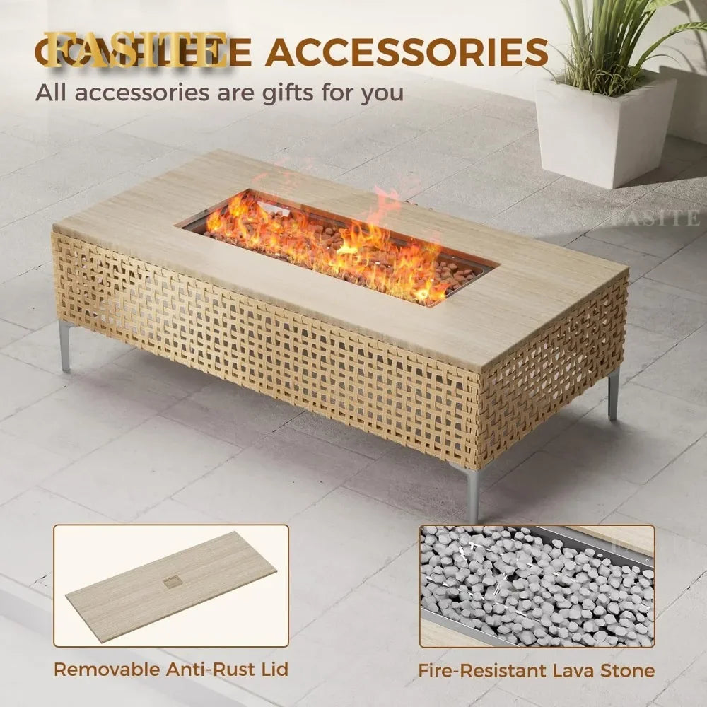 9-Piece Patio Furniture Set with 47" Fire Pit Table, Propane Fire Pit & Storage Box with Water Resistant Cushions Economically