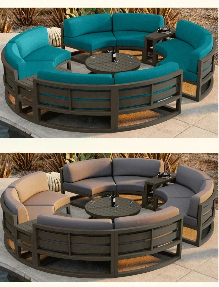 Outdoor Waterproof Sun Protection Garden Sofas Curved Outdoor Sofa Aluminum Alloy Courtyard Villa Reception Sofa Coffee Table P