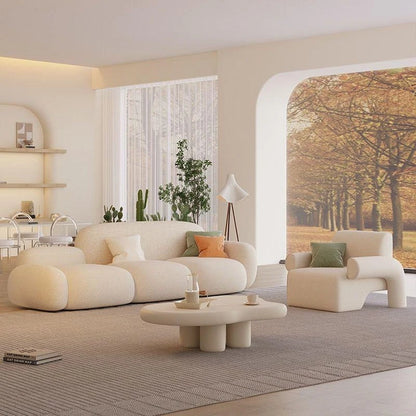 Simple living room, modern cream style, rental house, fabric sofa, straight row light luxury, bedroom sofa