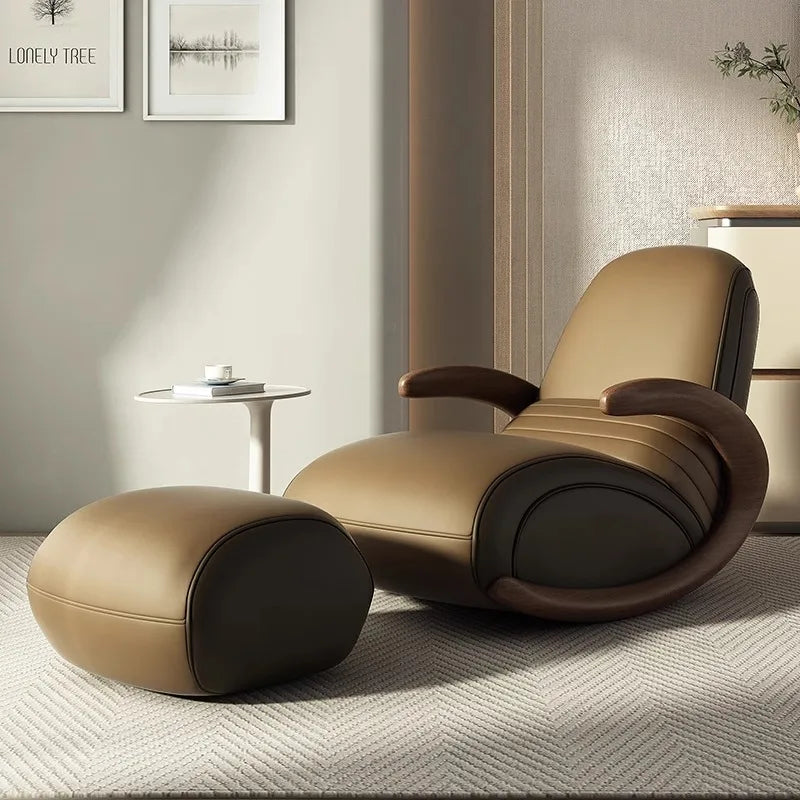 Accent Lazy Sofa Relax Armchairs Free-standing Home Lounge Balcony Furniture Modern Solid Wood Rocking Recliner Backrest Chair