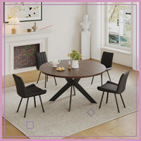 Mid-Century Modern Round Dining Table Set for 4, Walnut Wood Table & Black Chairs, Small Space Furniture