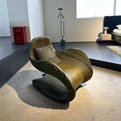 Bespoke Unique Shaped Leisure Chair Minimalist Design Accent Solid Wood Armchair for Home Hotel Art Furniture