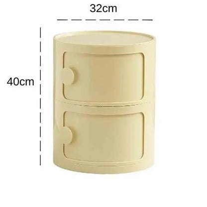 Plastic Round Nightstand Bedside Table Cabinet with Sliding Doors Round Storage Bedside Cabinet Nightstand  for Living Bedroom