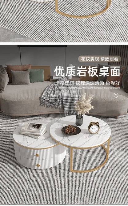 Rock slab coffee table round light luxury TV cabinet combination living room household marble size round