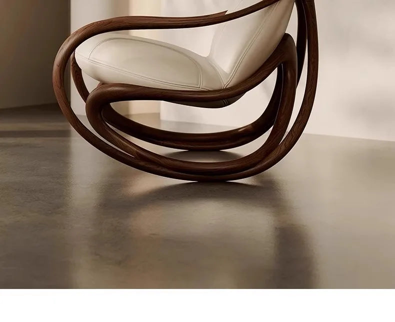 Italian leather sofa, solid wood black walnut balcony, leisure lounge chair, living room rocking chair