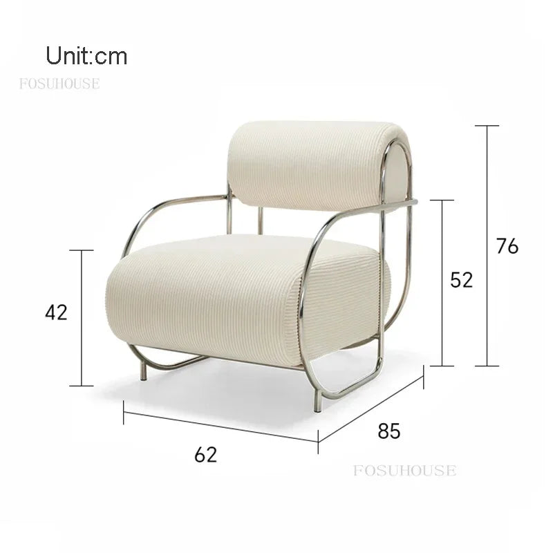 Minimalist Corduroy Living Room Chair - Single Sofa with Stainless Steel Design for Home and Balcony