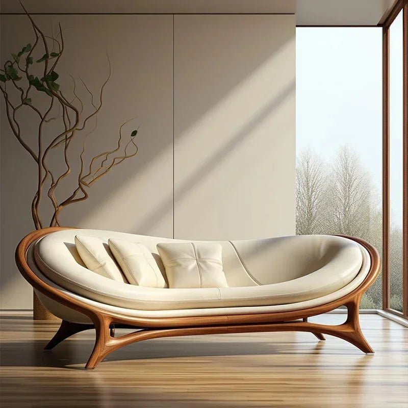 a3813  New Chinese-style solid wood sofa living room modern simple small apartment leather recliner sofa lazy chair
