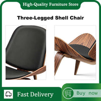 Three-Legged Shell Chair Black Walnut Fabric Upholstery Modern Lounge Chair Dining Chairs For Living Room Bedroom Furniture