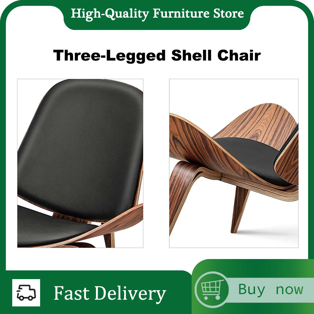 Three-Legged Shell Chair Black Walnut Fabric Upholstery Modern Lounge Chair Dining Chairs For Living Room Bedroom Furniture