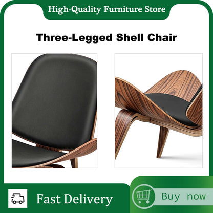 Three-Legged Shell Chair Black Walnut Fabric Upholstery Modern Lounge Chair Dining Chairs For Living Room Bedroom Furniture
