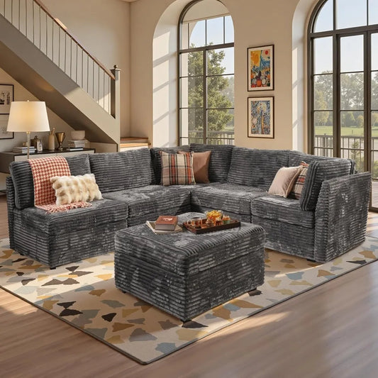 U Shaped Modular Sectional Sofa Convertible Sleeper Sofa with Ottoman Deep Seat Cloud Couch