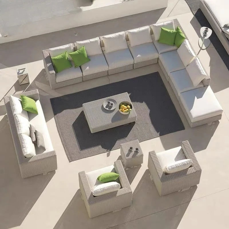 Nordic courtyard rattan furniture outdoor waterproof sunscreen sofa coffee table pedal double recliner resort bed and breakfast