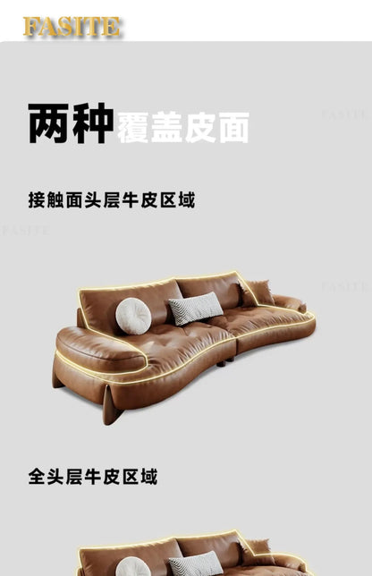 Leather sofa household living room modern brown small apartment curved creative sofa