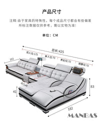 Linlamlim Luxury Genuine Leather Sectional Sofa with Adjustable Headrests, Projector, Speaker and Storage for Living Room Couch
