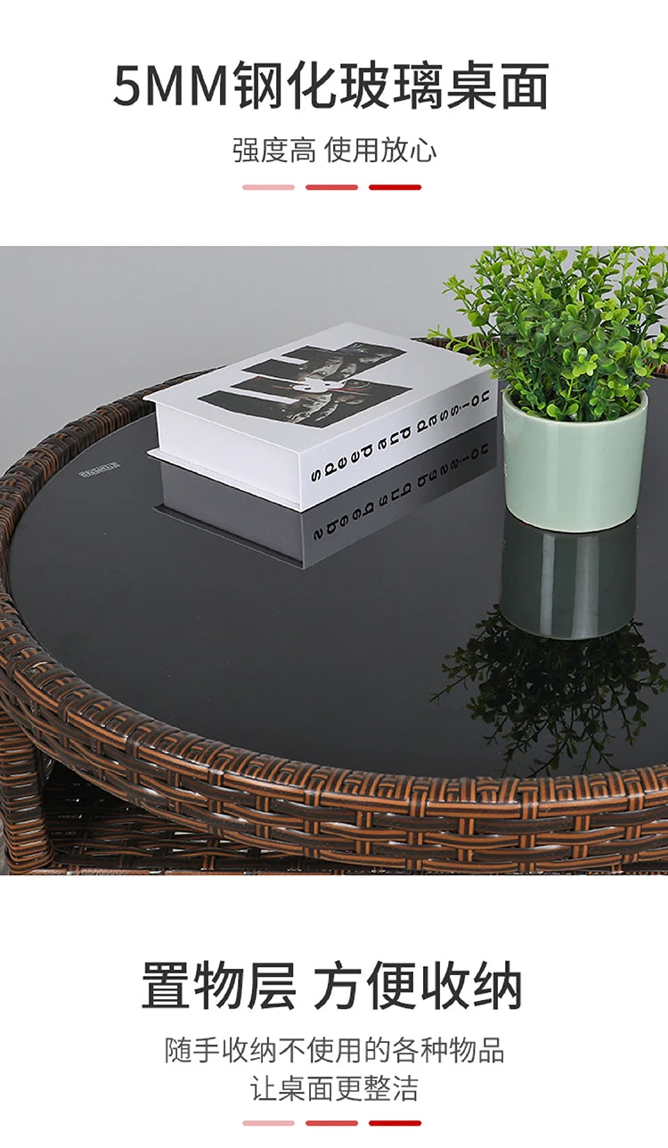 Balcony rattan chair three-piece outdoor courtyard combination small table and chair casual coffee table outdoor terrace rattan