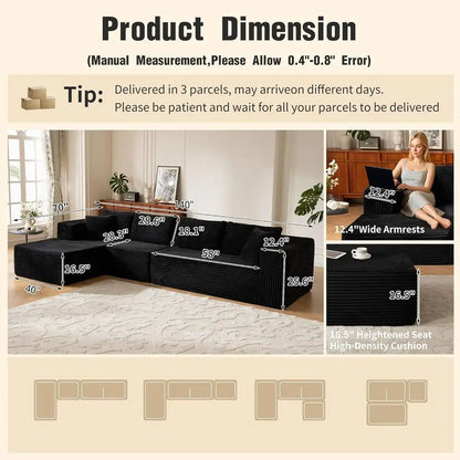 Oversized L-Shaped Memory Foam Sleeper Sectional Sofa