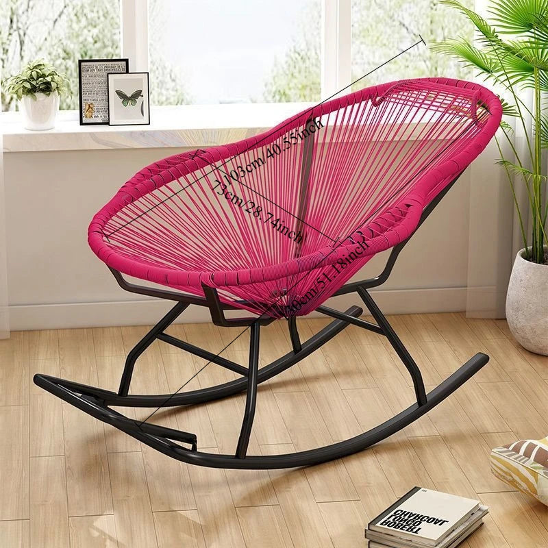Outdoor Courtyard Rainbow Rattan Rocking Chair, Thickened Leisure Nap Recliner for Balcony