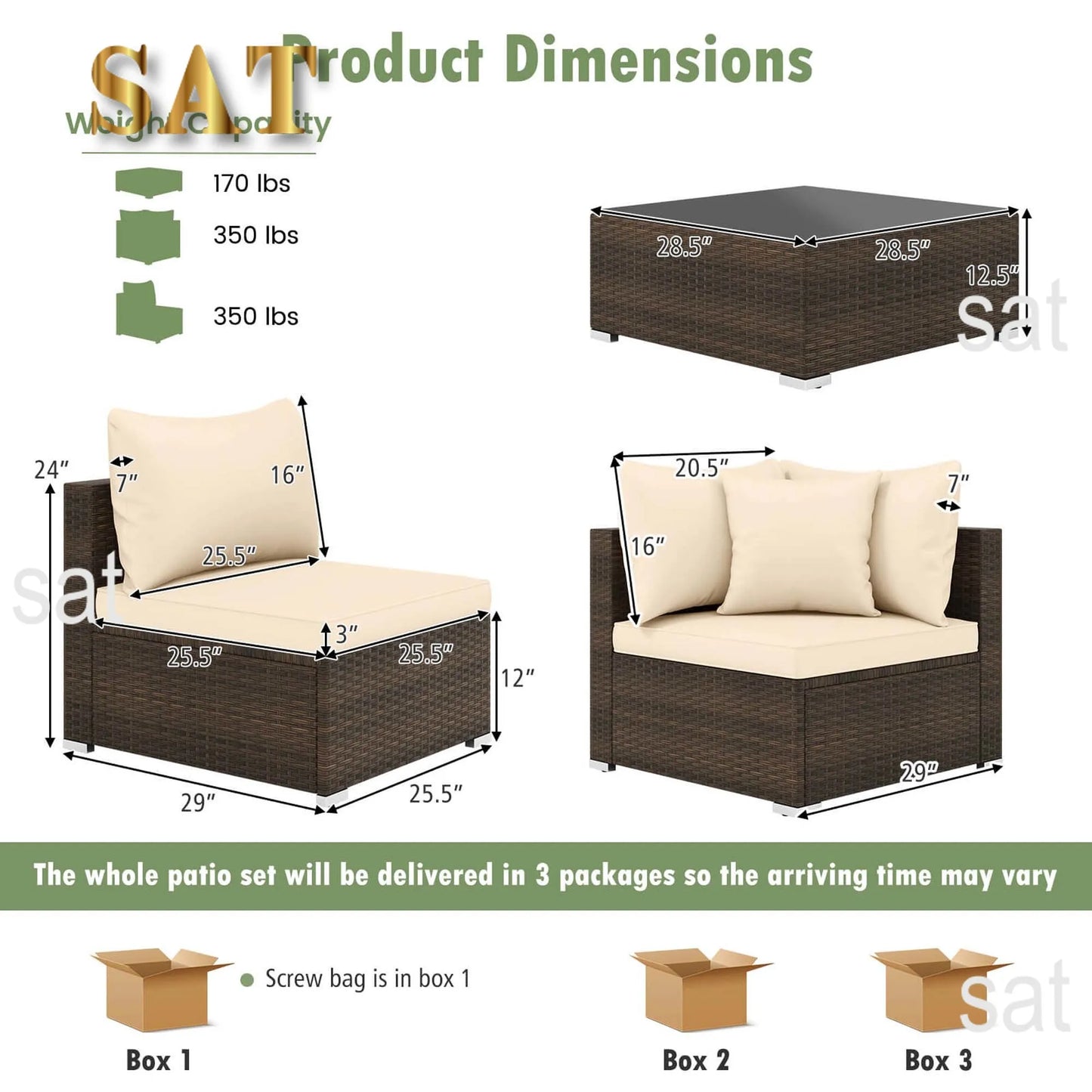 7 PCS Patio Rattan Furniture Set Sectional Sofa Cushioned Garden Brown