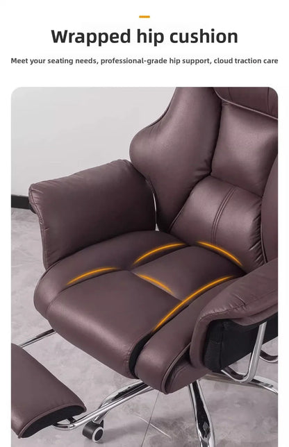 Ergonomic Reclining Office Chair with Footrest PU Leather Executive Swivel Computer Desk Chair Aluminum Base for Home Office