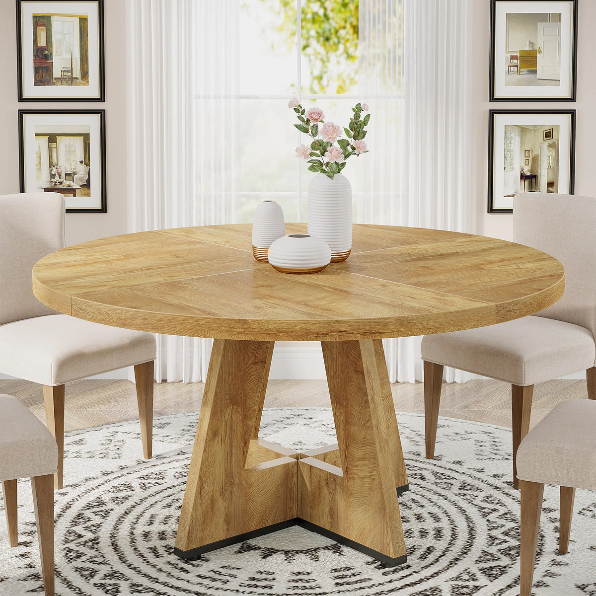 Tribesigns Round Dining Table for 4, 47 Inch Farmhouse Kitchen Table Small Dinner Table Kitchen Dinning Table for Dining Room