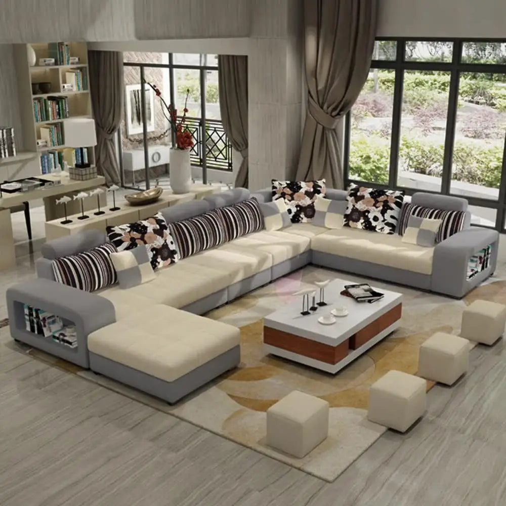 SS U-Shape Sectional Couch Fabric Upholstered Sofa Couches Sectional Couches For Living Room 7 Seater Modern Sectional Sofa