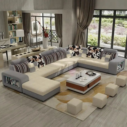 SS U-Shape Sectional Couch Fabric Upholstered Sofa Couches Sectional Couches For Living Room 7 Seater Modern Sectional Sofa
