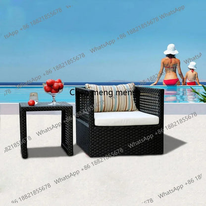 Outdoor rattan sofa combination waterproof and sunscreen outdoor courtyard balcony rattan chair
