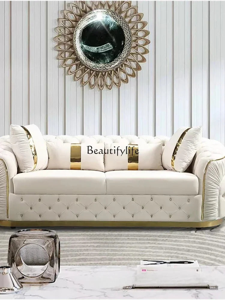 pg45American fabric buckle sofa European light luxury velvet simple straight sofa