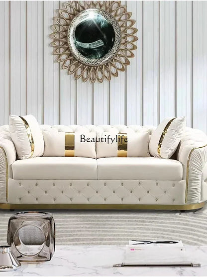 pg45American fabric buckle sofa European light luxury velvet simple straight sofa