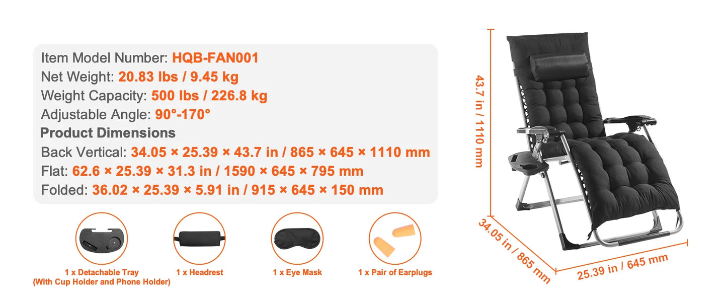 SucceBuy Zero Gravity Chair Zero Gravity Recliner Lounge Chair Adjustable Anti Gravity Chair with Cushion Footrest and Cupholder