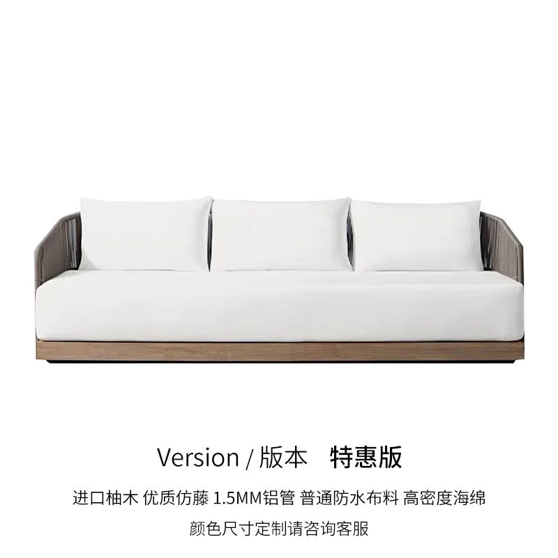 Outdoor rattan sofa courtyard preservative wood villa hotel outdoor teak rattan leisure sofa combination
