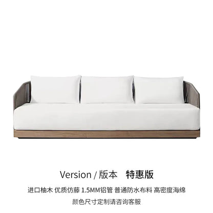 Outdoor rattan sofa courtyard preservative wood villa hotel outdoor teak rattan leisure sofa combination