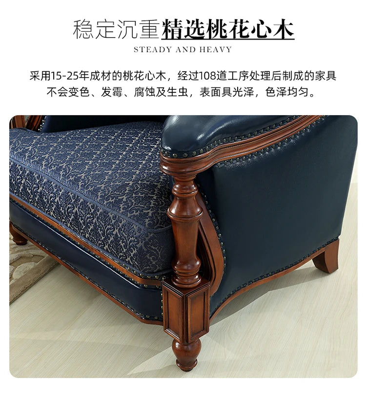 American first-layer leather sofa combination simple household solid wood corner villa L-shaped sofa