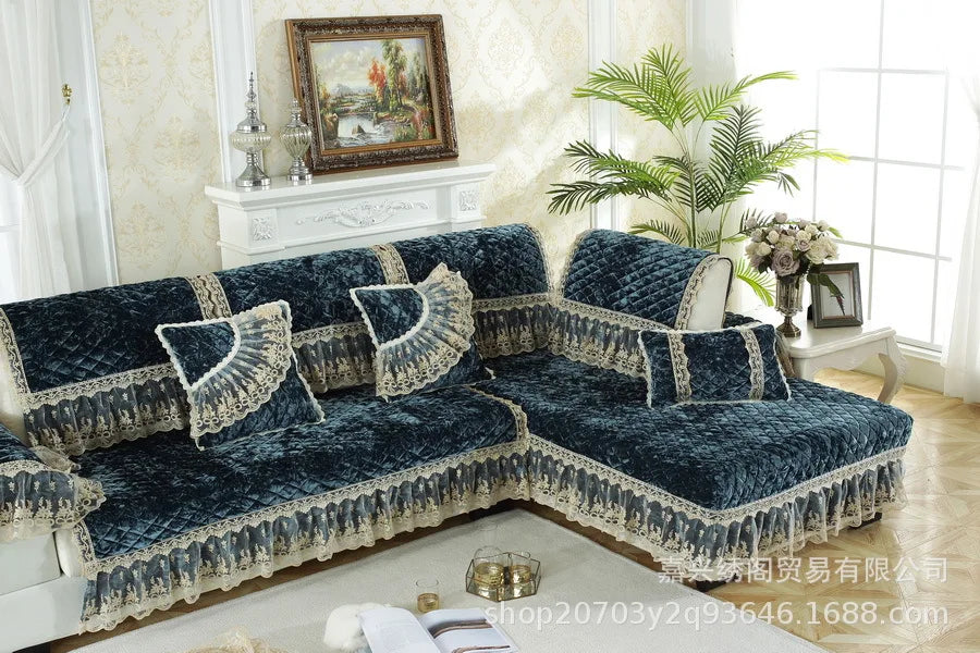 New Model European-style Thick Diamond Velvet Sofa Cover Four Season Universal Anti Slip And Dustproof Solid Color Sofa Cushion