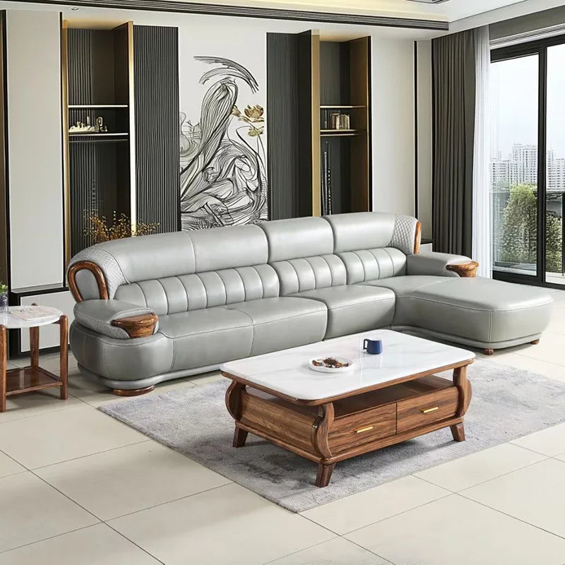 New Chinese ebony leather modern high-end living room home sofa furniture