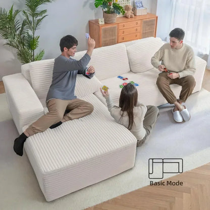 L-Shape Corduroy Sofa with Chaise, Upholstered Couch, Deep Seat, Modular Cloud Sectional, 110" Customized