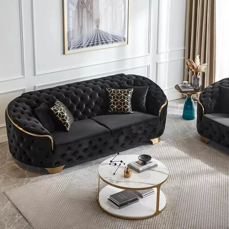 Luxury Gold Stainless Steel and Velvet Soft Sofa for Hotel Office Villa Warehouse or Export Use Sofa Combination
