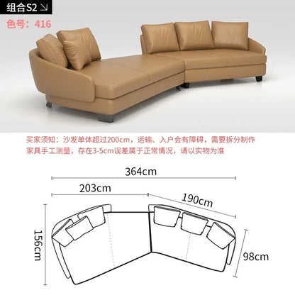 Designer Curved Leather Sofa Italian Cowhide Light Luxury Brands High-End