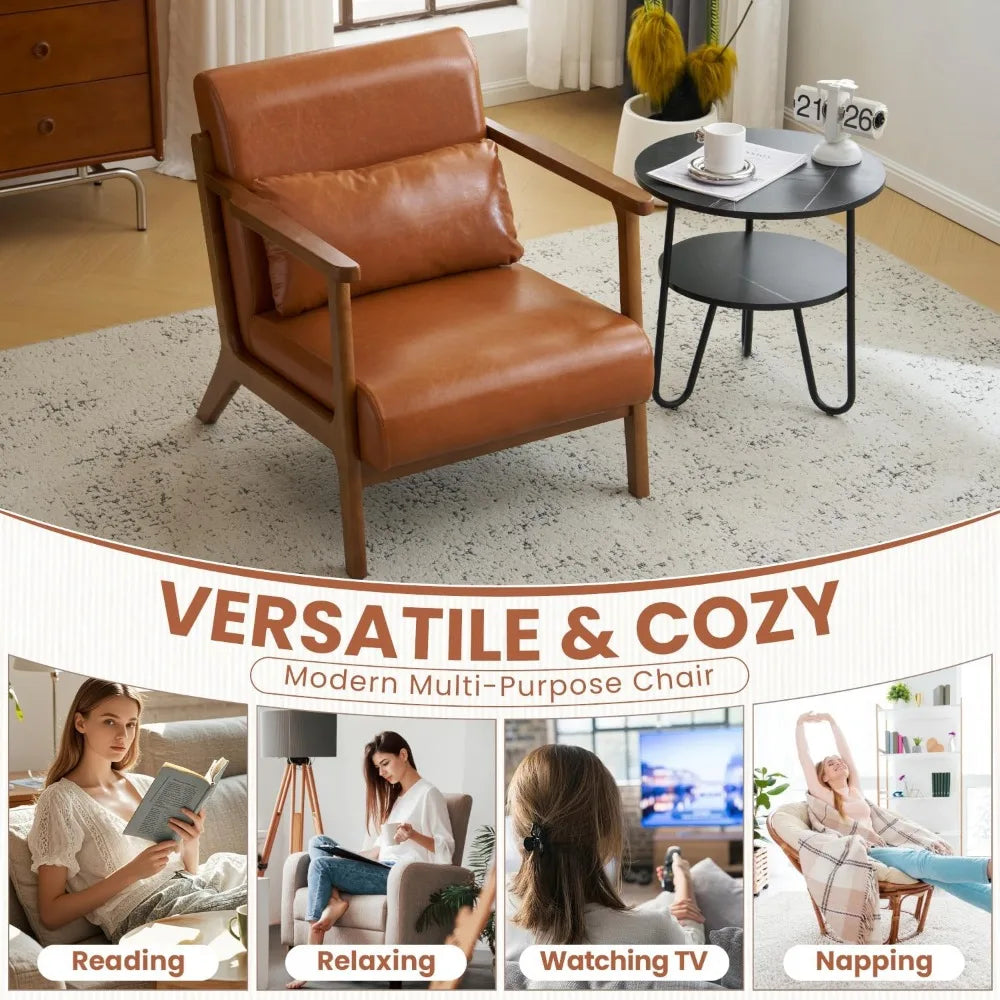 Modern Accent Chair with Ottoman, PU Leather Upholstered Armchair Living Room Chair for Bedroom, Balcony, Reception,Customized