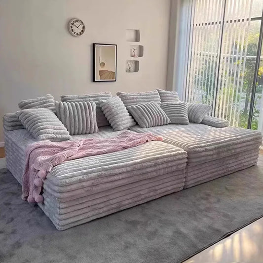 2025 New Vacuum Compression Shar Pei Dog Sofa Italian Minimalist Lazy Sofa Thick Striped Cloud Velvet Villa Large Sofa Bed