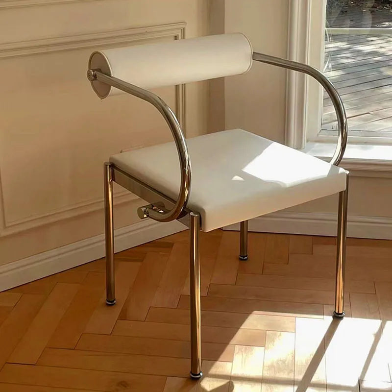 Mid-Century Designer Chair Industrial Metal Dining Seat Bedroom Vanity Stool with Backrest Stainless Steel Office Chair for Home