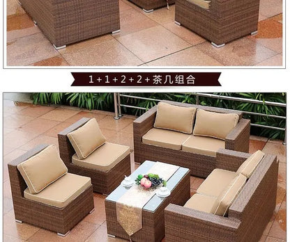 Outdoor Open-air Garden Sofas Hotel Backrest Modern Leisure Garden Sofas Balcony Pe Rattan Furniture Sofá Do Jardim MHHYSF